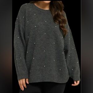 NWT WILT 100% Cashmere Grey embellished sweater Xtra Large